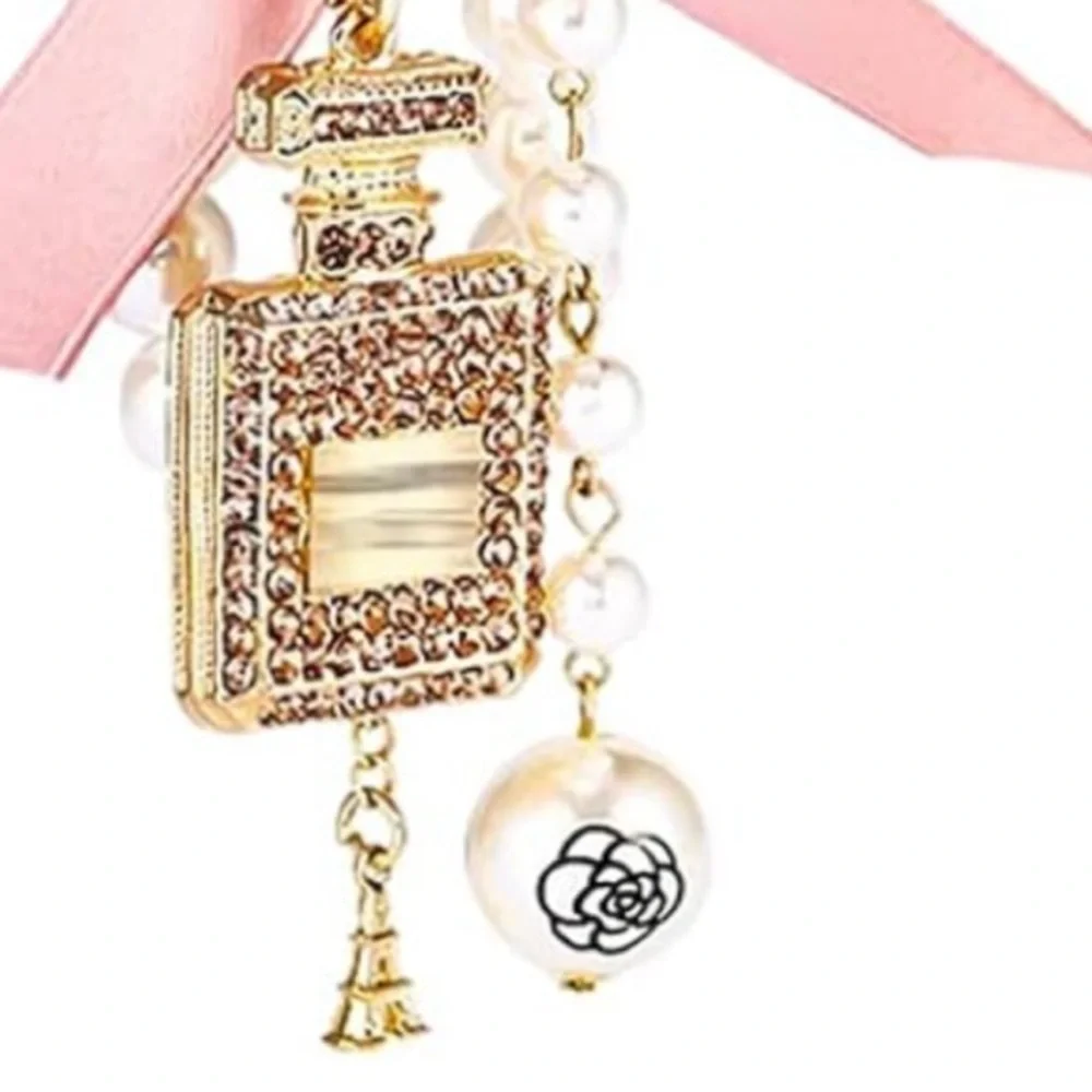 NWT Elegant Pink and Gold Keychain with Pearl Accents